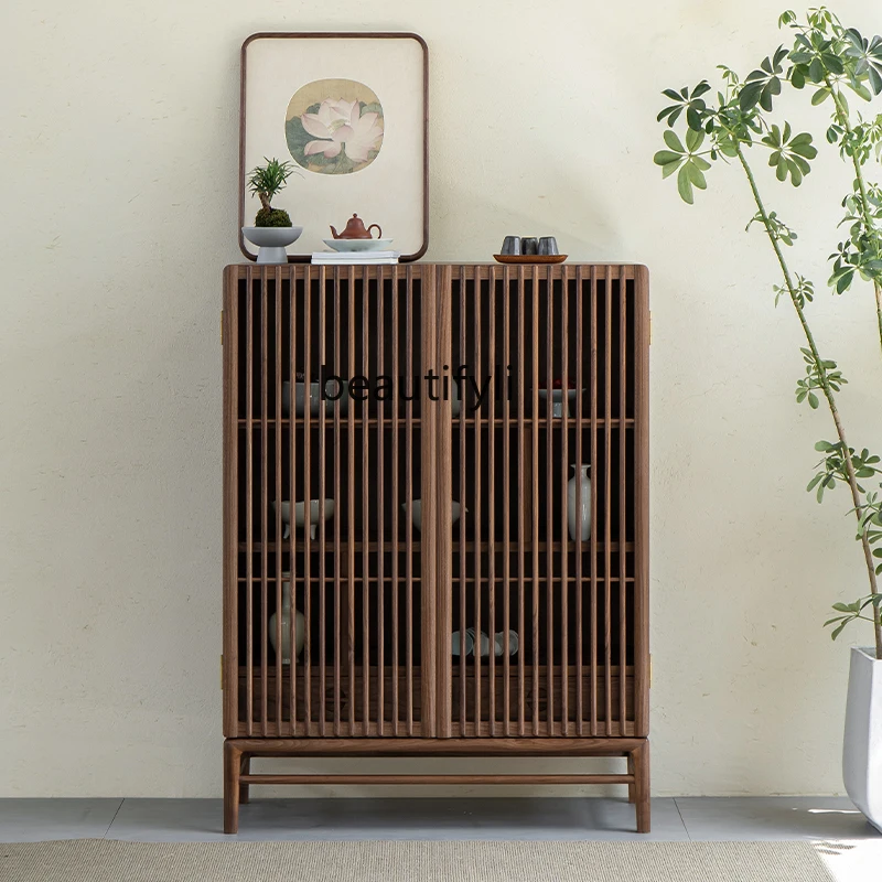 

New Chinese-style dining side cabinet, black walnut solid wood side cabinet storage, living room storage and tea cabinet