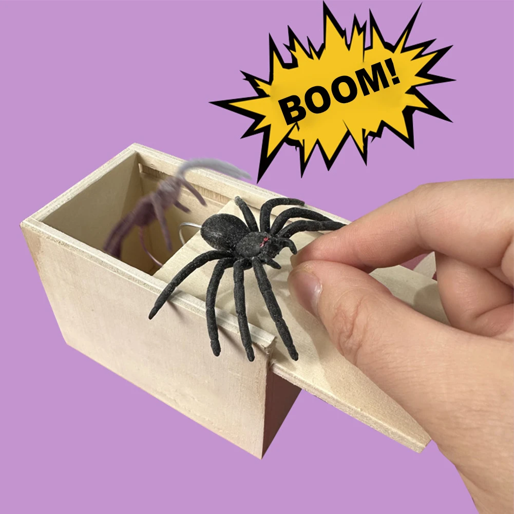 صندوق تخويف عنكبوت مزحة خشبية ألعاب نكتة عملية مصنوعة يدويًا على شكل عنكبوت خشبي مفاجأة في صندوق للبالغين والأطفال هدية الكمامة #3