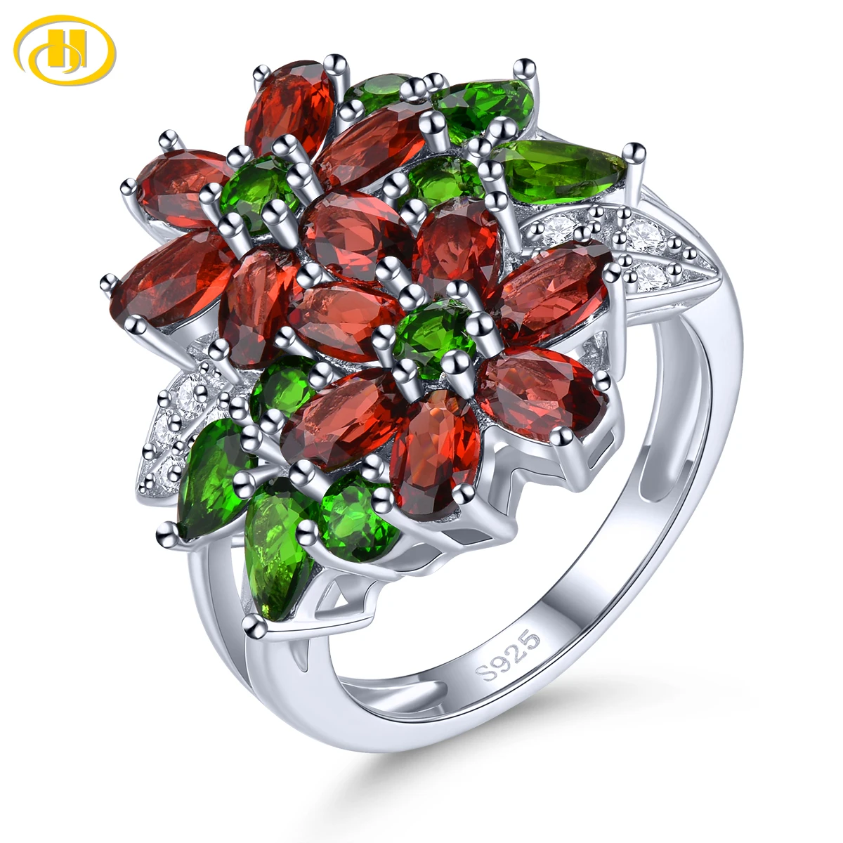 

Natural Genuine Garnet Diopside Solid Silver Rings 5 Carats Colorful Gemstone Women Classic Exquisite S925 Anniversary Jewelry