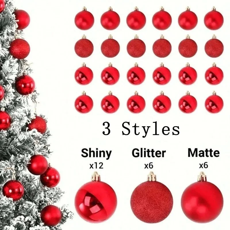 24 قطعة 6 سنتيمتر عيد الميلاد كرة زينة معلقة شجرة عيد الميلاد قلادة الحلي للمنزل ديكور حفلة السنة الجديدة لوازم حفلات عيد الميلاد