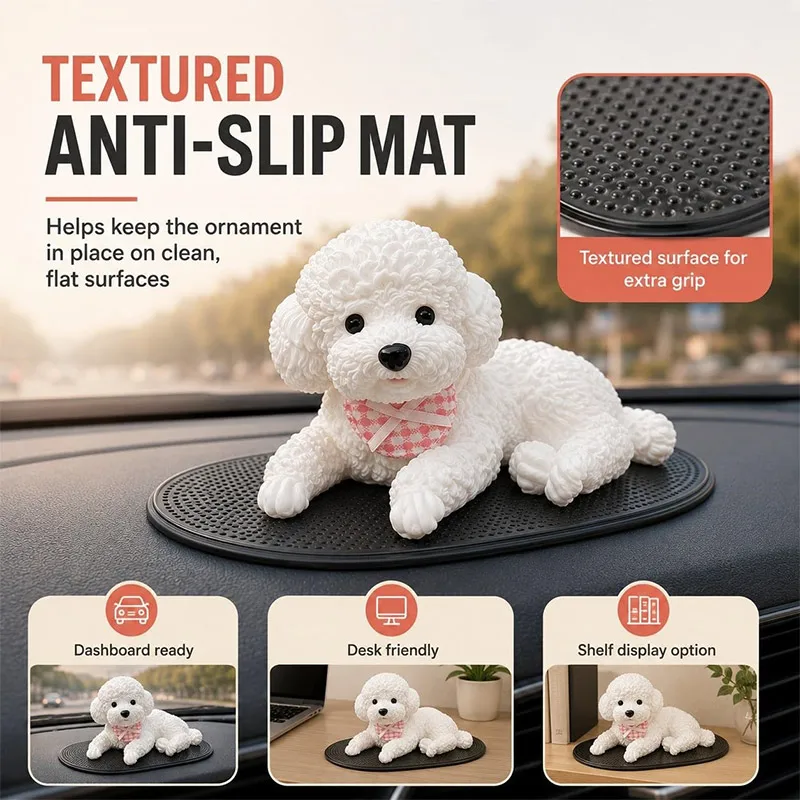 Anti-Slip Silicone Dog Dashboard Decoration for Car Realistic Teddy Puppy Figurine Cute Dynamic Dog Ornament with Car Interior