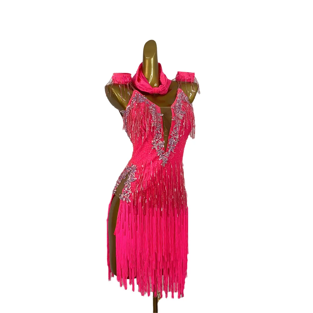 الرقص اللاتيني AB Stone أنثى الكبار الأطفال الراقية مخصص الماس بار شرابة حزام أسود بركة السامبا أداء اللباس