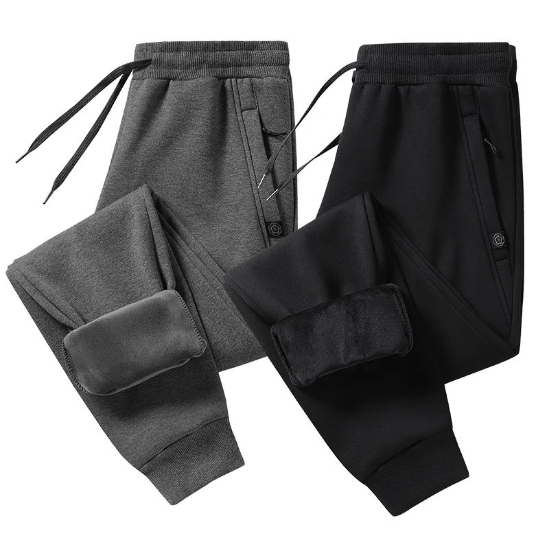 

Men's pants 2025 autumn and winter with plush and thickened pure cotton casual sanitary pants, sports leg binding casual pants