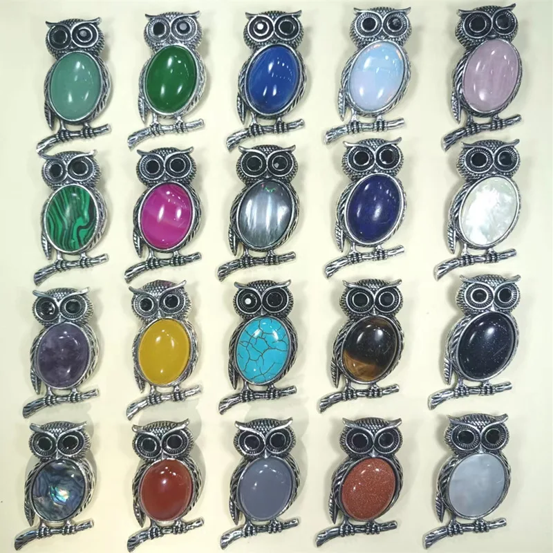 Hand-inlaid Stone Owl Abalone Shell Red Agate Tiger's Eye and Other Pendants