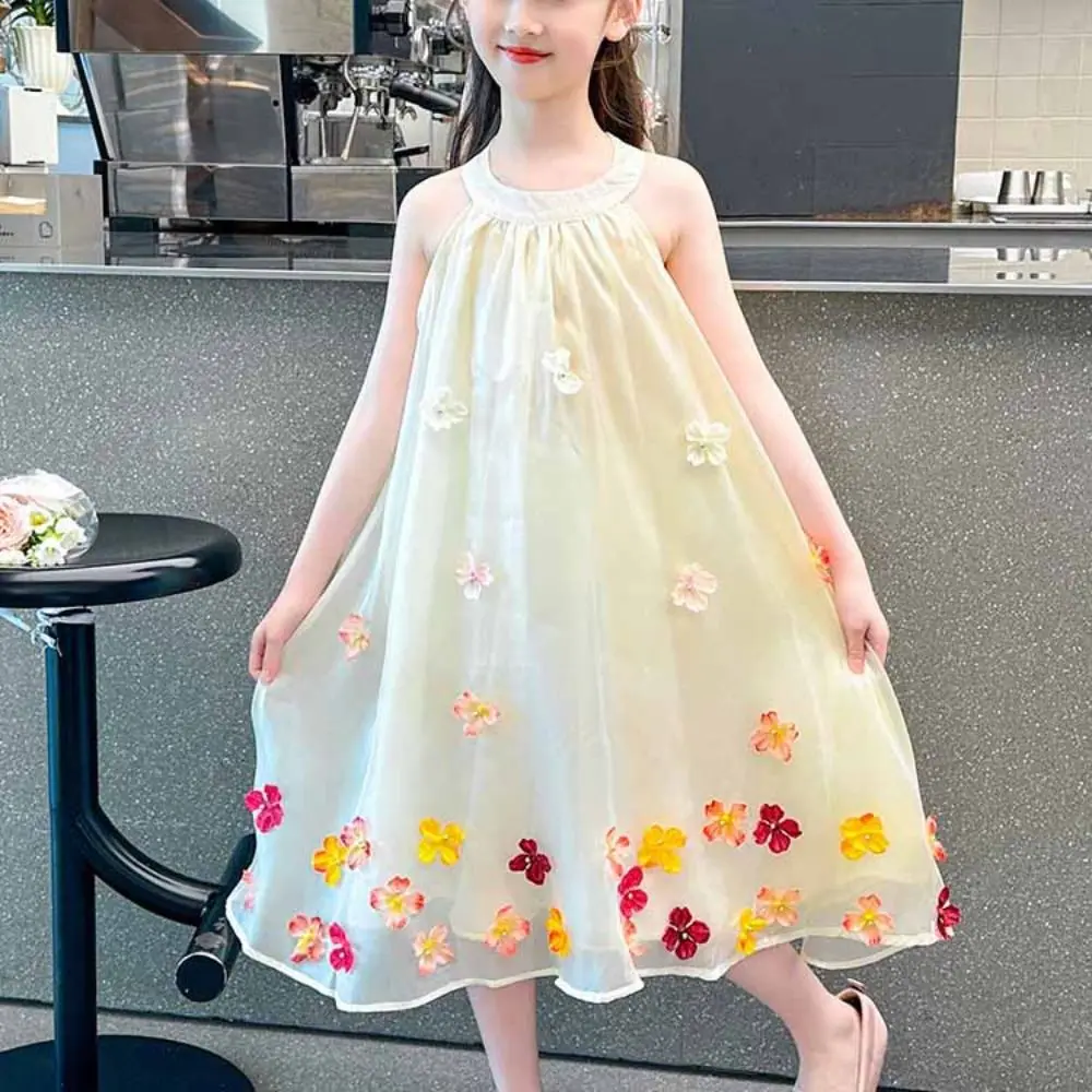 

Fashion Loose Girls Princess Dress Party Beach Vacation Summer Flower Dresses Children Sweet Teens Long Dress Students