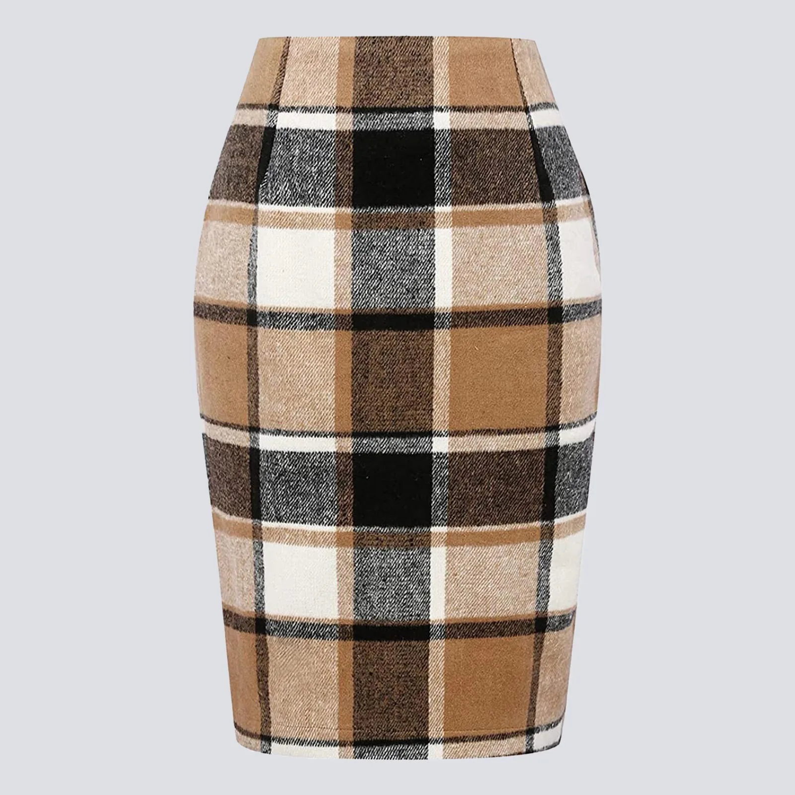 

Women Fashion Plaid Printed Slim Pencil Pants Chic High Waist Slim Pencil Skirts Ladies Fashion Elegant Back Zip Up Midi Skirt