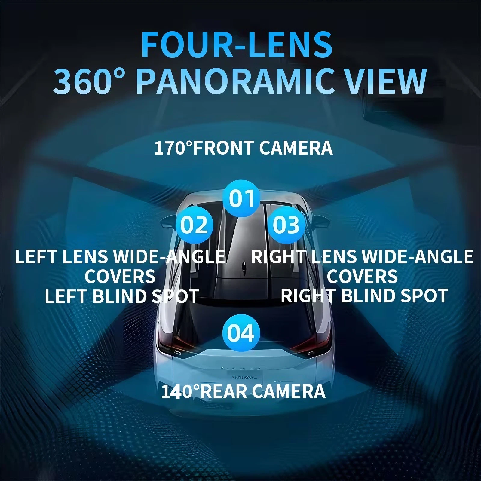 كاميرا داش لكاميرا السيارة 360 °   أمامي وخلفي داخل يسار يمين 3/4 قناة للرؤية الليلية وضع وقوف السيارات على مدار 24 ساعة تسجيل كاميرا داشكام