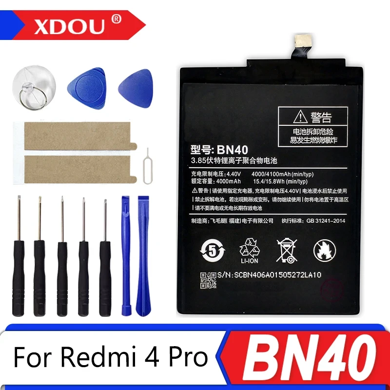 Brand New BN40 4100mAh Battery For Xiaomi Redmi 4 Pro Prime 3G RAM 32G ROM Edition Redrice 4 BN40 Batteries +Tools