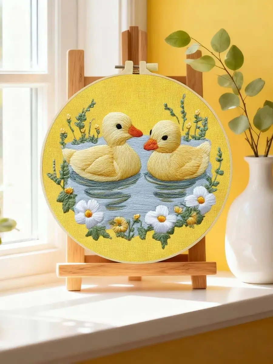 1 Stück 20X20CM/15X15CM 7,87/6,3 Zoll Enten-Stickerei-Starter-Kit DIY-Kit DIY-Stickerei-Set Handarbeiten Nähkunst Nadelkunst – Detail 6