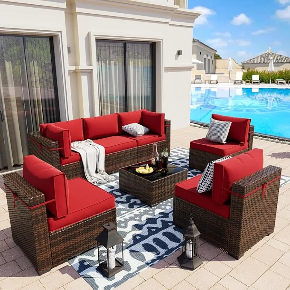 

7pc Patio Furniture Sets, Modular Rattan Outdoor Patio Sectional Furniture Sofa Set, Wicker Patio Conversation Set for Backyard