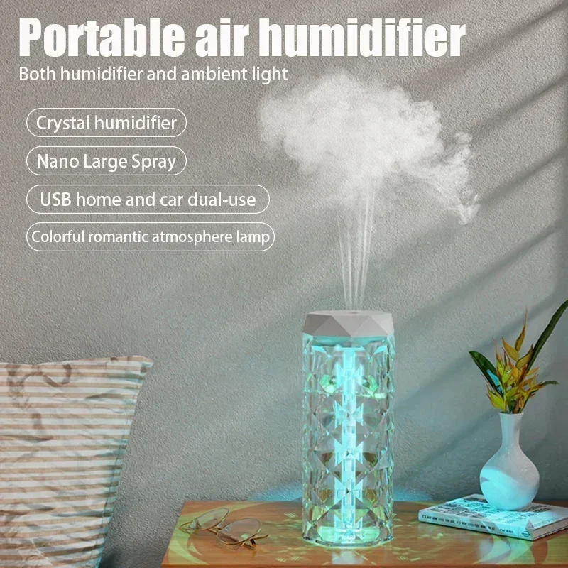 Air Humidifier Essential Oil Aroma Diffuser Desktop Portable Home Crystal Colorful RGB Light humidificador Mist Sprayer Purifier