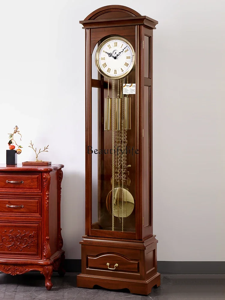 

yj5New Chinese Style the Grandfather Clock Living Room Simple Chinese Retro Mechanical Floor Clock the Grandfather Clock