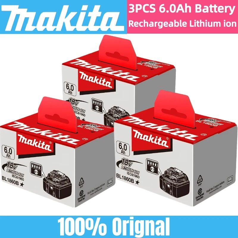 

100% подлинная 18 В Makita 6 Ач/5 Ач/3 Ач для батареи Makita BL1840 BL1830B BL1850B BL1850 BL1860 BL1815, сменная литиевая батарея