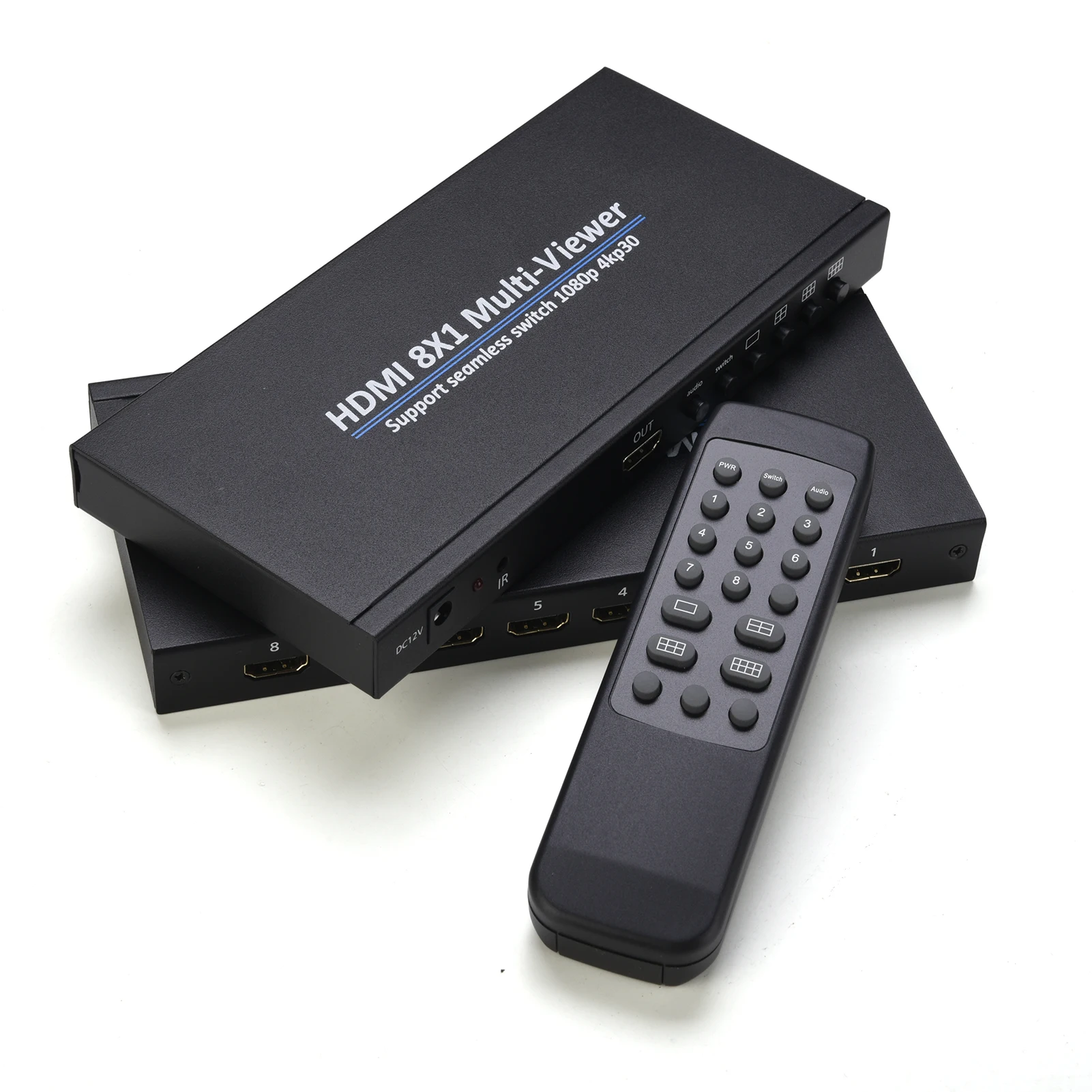 8x1 HDMI 4K Quad Multi-viewer Screen Divider 8 Screen Splitter with Seamless Switching 8 in 1 Out HDMI Switch Adapter with IR