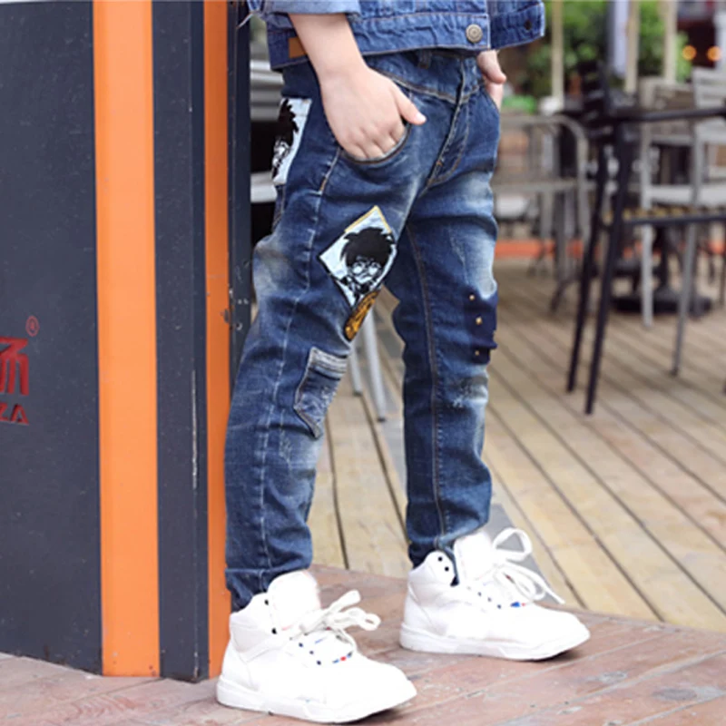 IENENS Fashion Boys Jeans Spring Autumn Long Pants Young Boy Straight Denim Trousers Elastic Waist Pants Cowboy Pants Plus Size