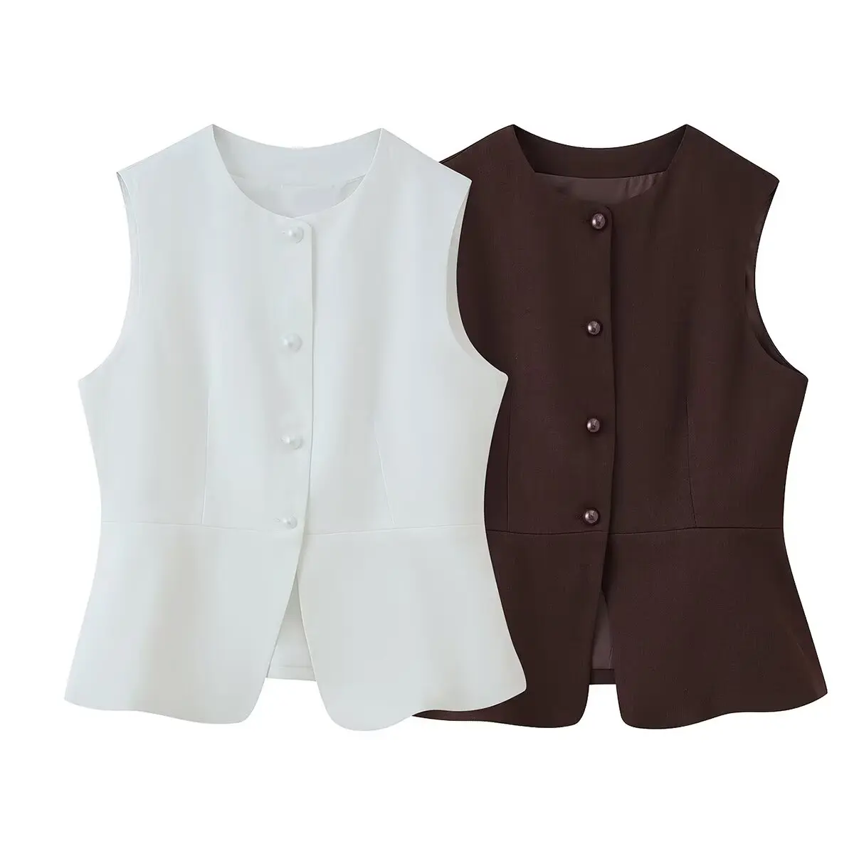 

Versatile Women's Vest Jacket 2025 New Arrival Fashionable Two-Tone Crew Neck Blazer Vest