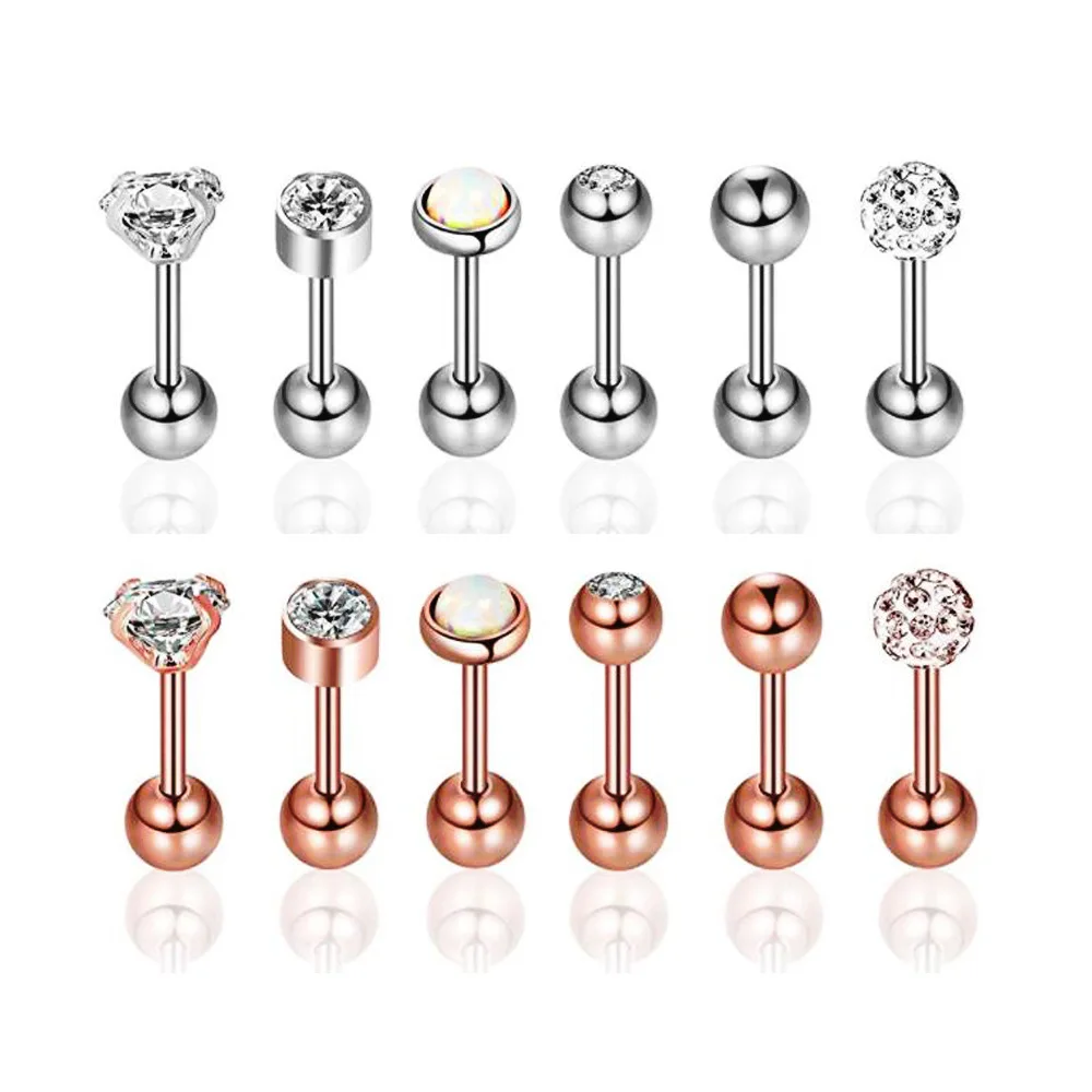 1Pair Medical Titanium Steel Stud Earring Zircon Ball Screws Small Earrings Male Ear Bone Nail Lip Piercing Body Jewelry