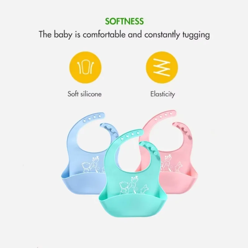 Silicone Baby Bibs Food Grade Waterproof Easy to Wash Soft Adjustable Creative Cute Patterns