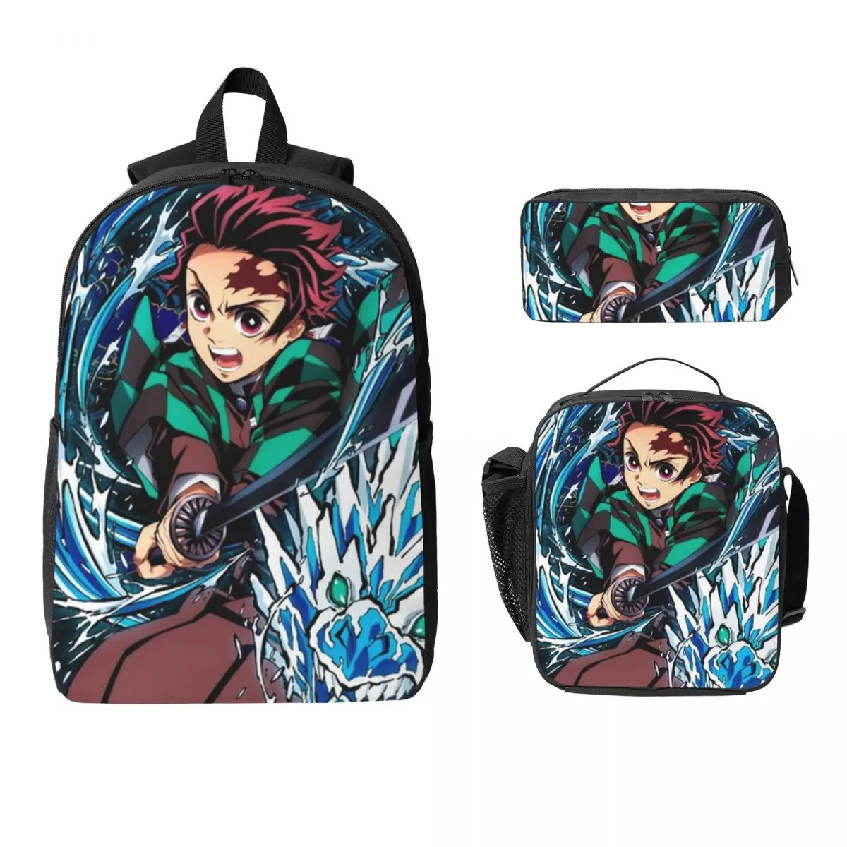 

Рюкзак Kimetsu No Yaiba, студенческая сумка для книг для мальчиков и девочек, школьная сумка, компьютерные сумки на плечо, 3 шт., изолированная сумка для обеда, пенал