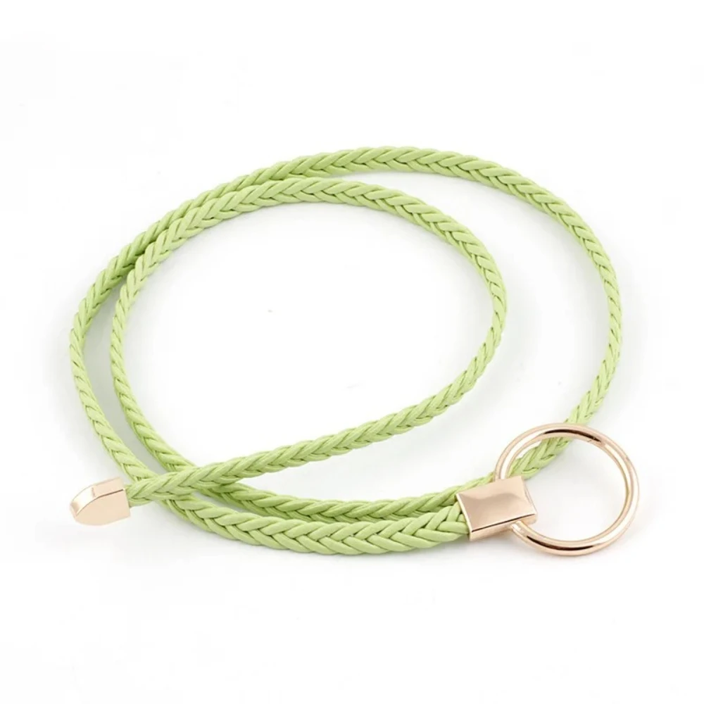 Green Thin Belt Women Weave Pu Leather Fashion Ladies Strap for Dresses Solid Light Blue Pink Red Camel Self Tie Women Belt