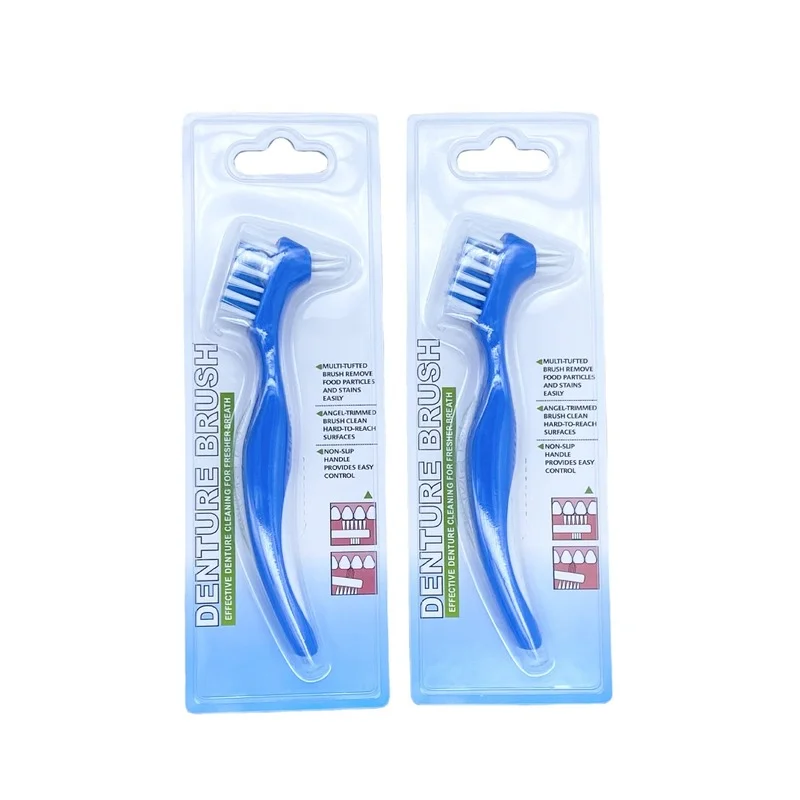 T-shape New Denture Dedicated Brush Toothbrush Dual Heads False Teeth Brushes Gum Cleaner for Men Women Blue White Color