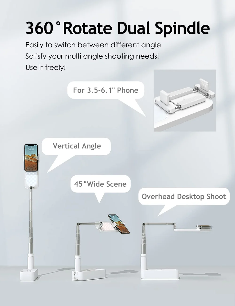 Soporte de teléfono portátil para teléfono inteligente, soporte retráctil inalámbrico para transmisión en vivo, luz de relleno LED regulable para