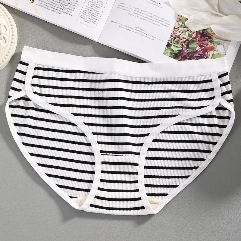 Modal large size panties women\'s mid-waist hip-lifting striped sports girls panties sexy ladies underwear cotton panties