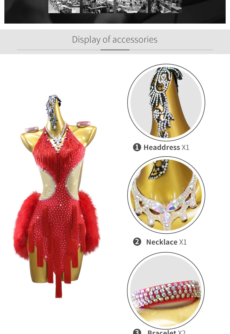 2026 Mädchen Sport-Tanzkostüm Latein-Federkleid Damenrock Party-Ballkleidung Samba Fransen-Kostüm Abschlussball-Tanzkleidung – Detail 4