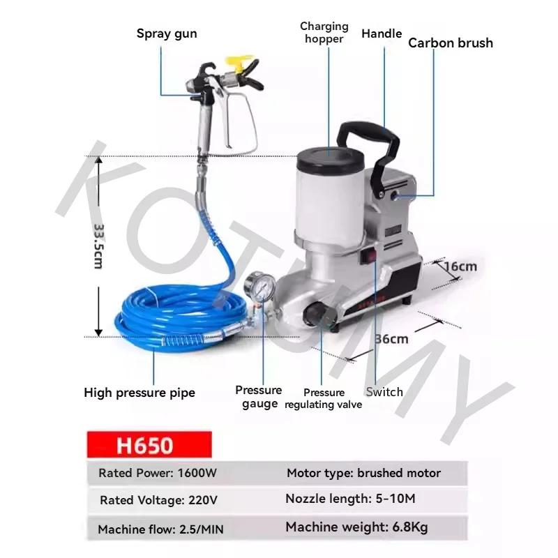 多機能エアレスペイントスプレー機,ポータブル電気スプレーガン,高出力,家庭塗装用,2l,1600w,小型