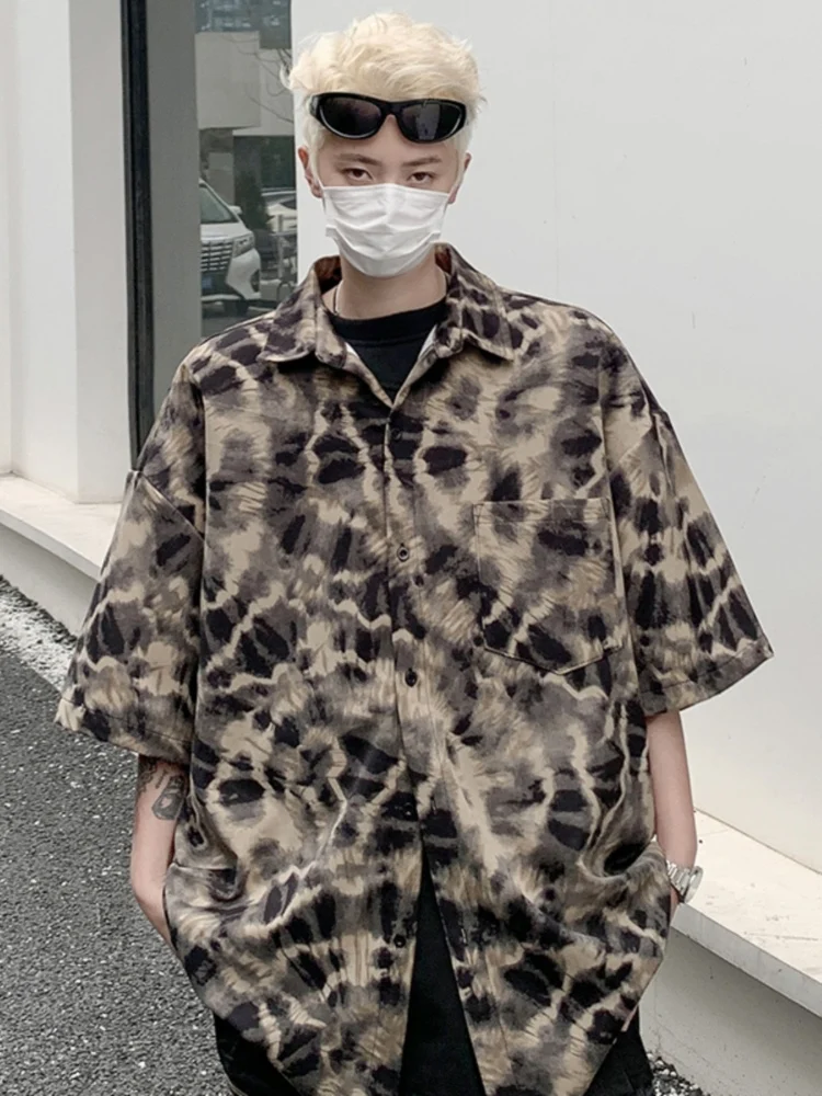 

Мужская летняя тонкая рубашка из ледяного шелка с коротким рукавом в американском ретро-стиле, свободного кроя, модная, дышащая, молодежная, с пуговицами