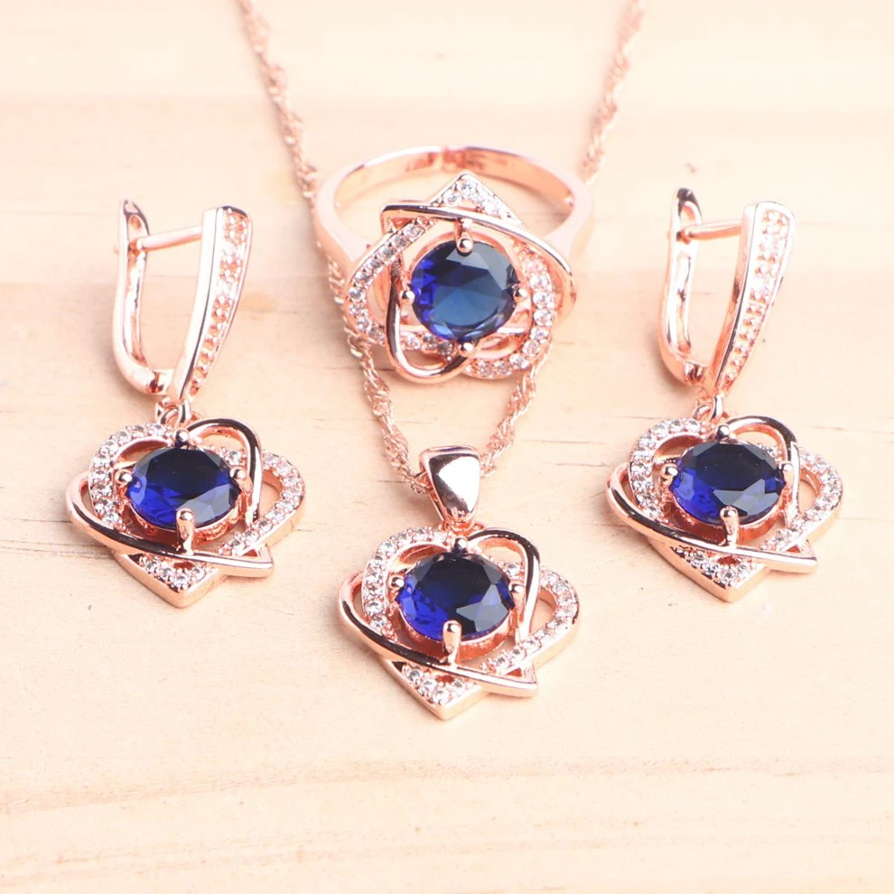 925 Silver Rose Gold Color Bridal Jewelry Sets For Women Cubic Zircon Wedding Costume Stones Earrings Rings Pendant Necklace Set