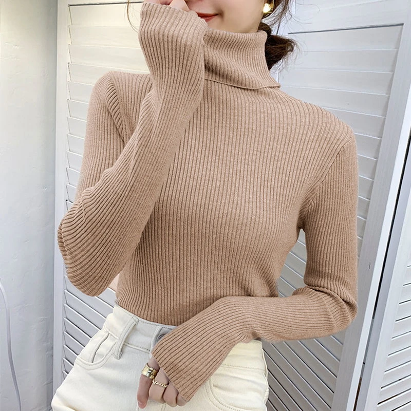 EVNISI Women Sweaters Autumn Casual Slim Turtleneck Sweater Long Sleeve Knitting Pullovers Women Sweater Fall and Winter