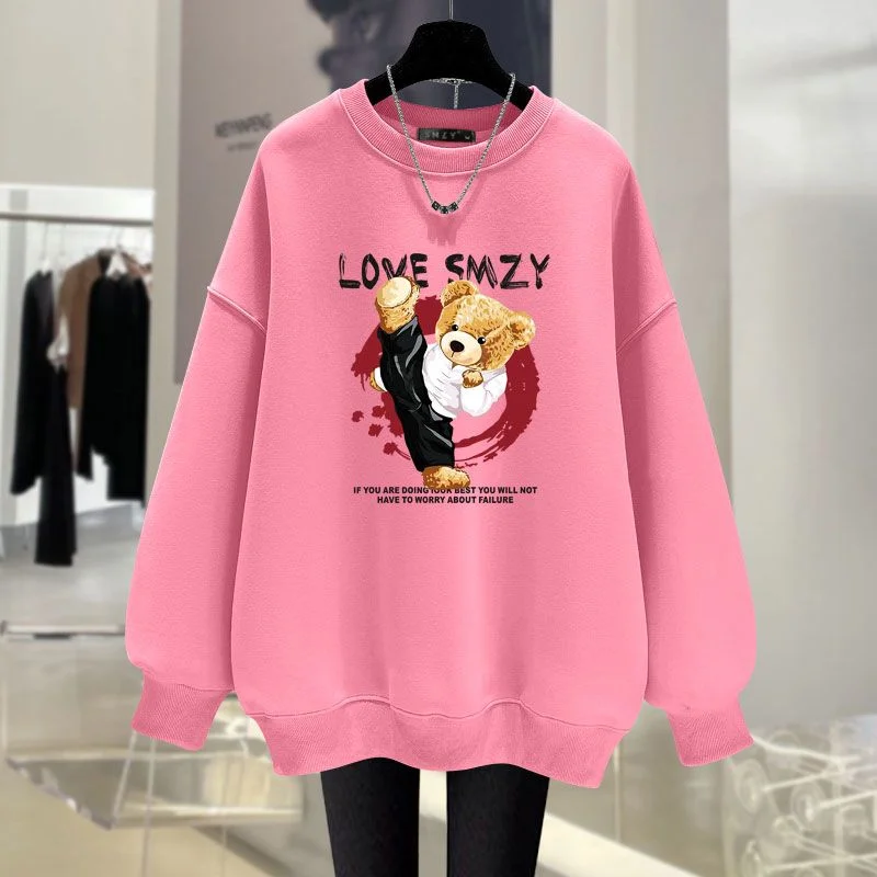 Autumn Fashion Cartoon Printed Hoodies Women Clothing Casual Loose O-neck Sweatshirts Long Sleeve Cotton Top Pullovers