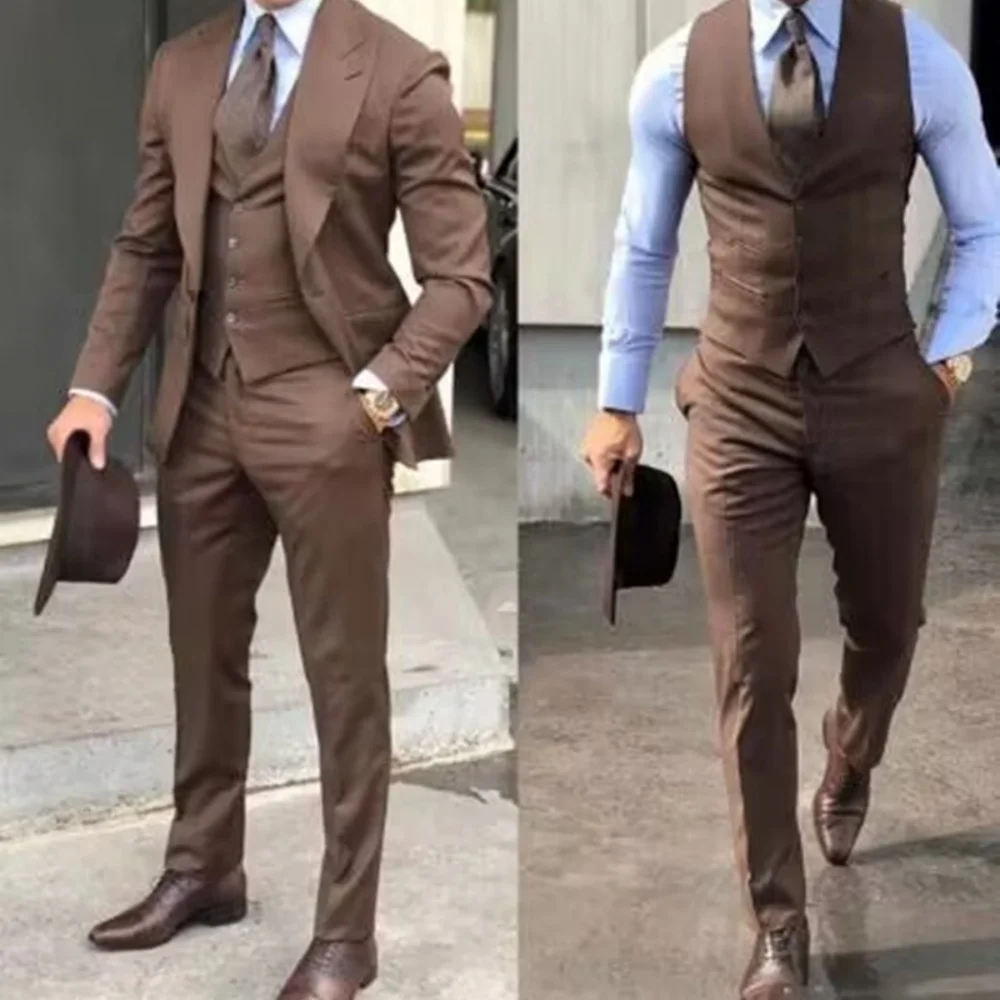 Formale 3PCS Männer Smoking Mode Blazer Weste Hosen Business Männer Anzüge Erreichte Revers Blazer Anzüge für Party Hochzeit Bräutigam smoking