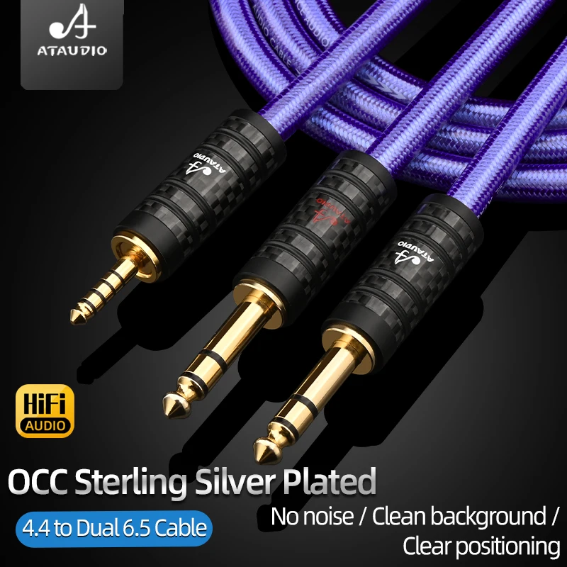 ATAUDIO 4,4-mm-Stecker auf Dual 6,5-mm-Stecker HiFi-Audiokabel OCC Sterlingsilberbeschichtetes High-End-Kabel für Lautsprecher und Verstärker