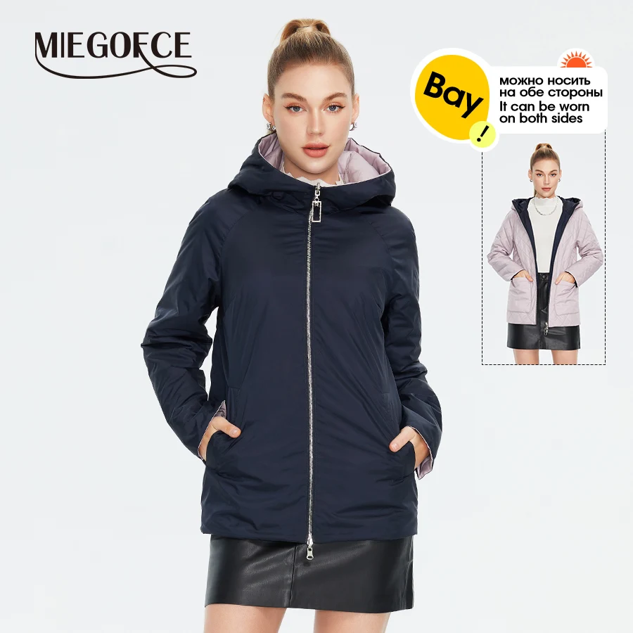 MIEGOFCE 2024 Spring Autumn New Fashion Women's Reversible Jacket Hooded Windproof Loose Coat Sports Casual Female Parka C23039