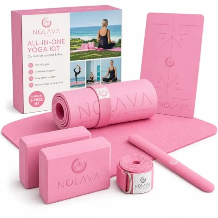 Yoga mat for studio and home use, PVC material, black color, non-slip surface with 1/4 inch thickness and included carry tote w