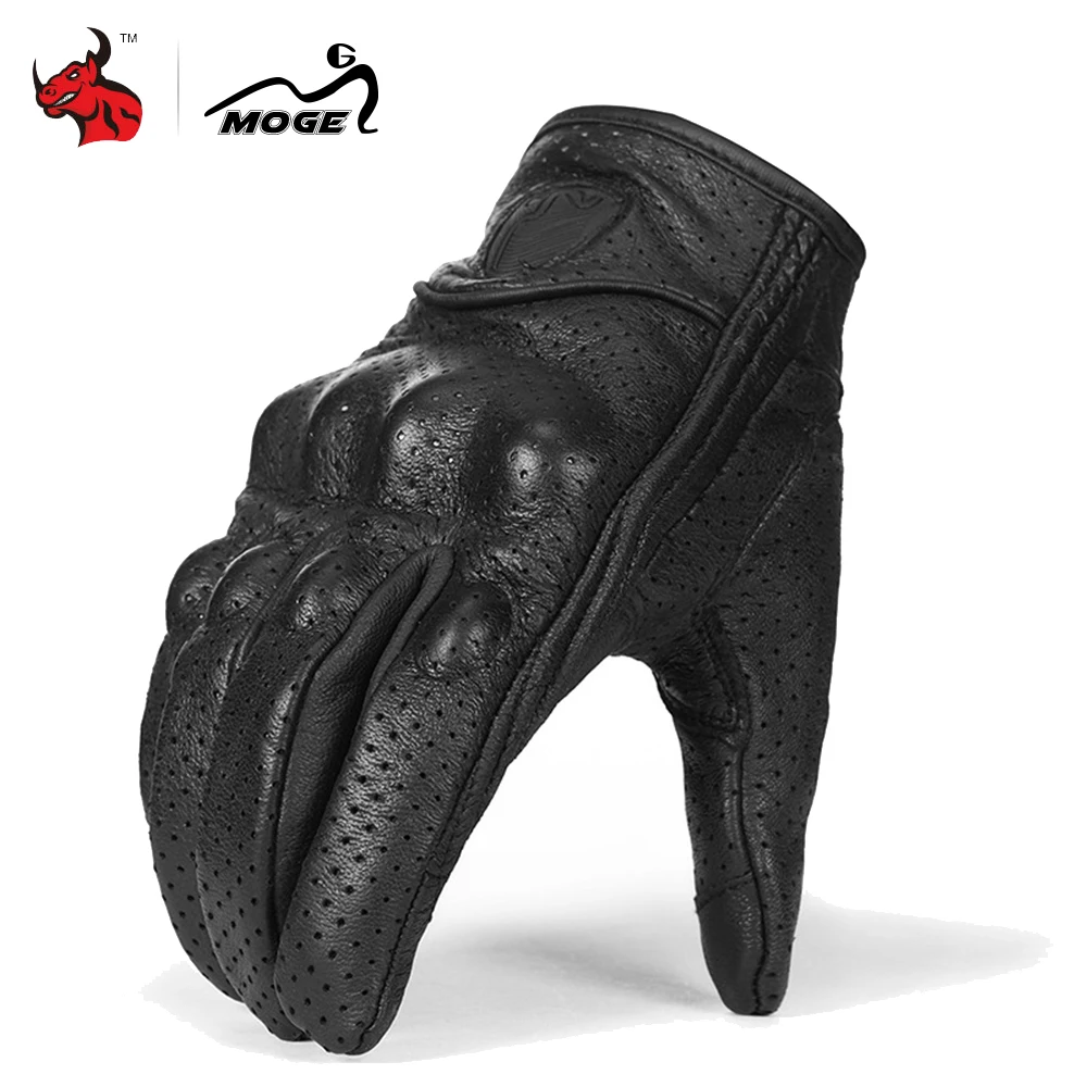 

MOGE Perforated Genuine Leather Motorcycle Gloves Summer Breathable Moto Gloves Protective Gear Motocross Gloves Gants De Moto