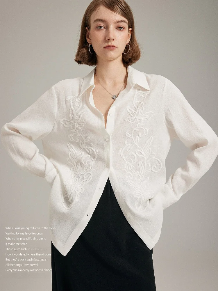 

Рубашка LPBC в стиле ретро с художественной вышивкой, длинными рукавами, из текстурированного хлопка и льна, с защитой от солнца, прямого кроя, для повседневной носки, летняя