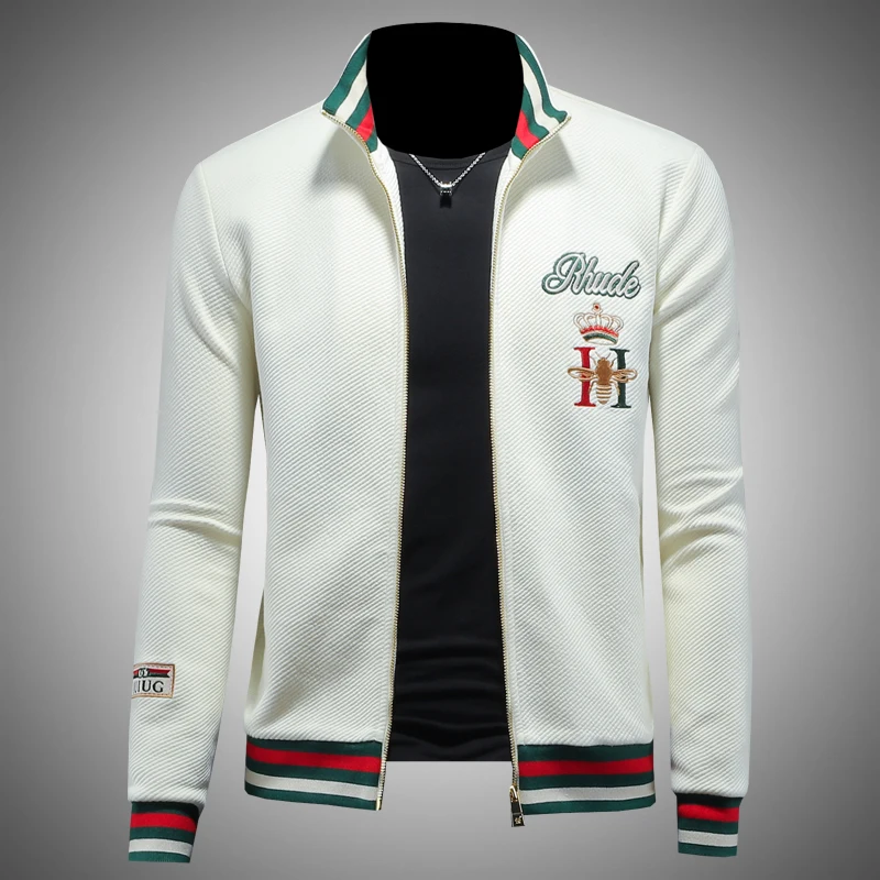 

Trendy Men's Zipper Hoodie Jaet Embroidered Stripes Stand Collar Long Sve Sweatirt Youth Faion Autumn Wear