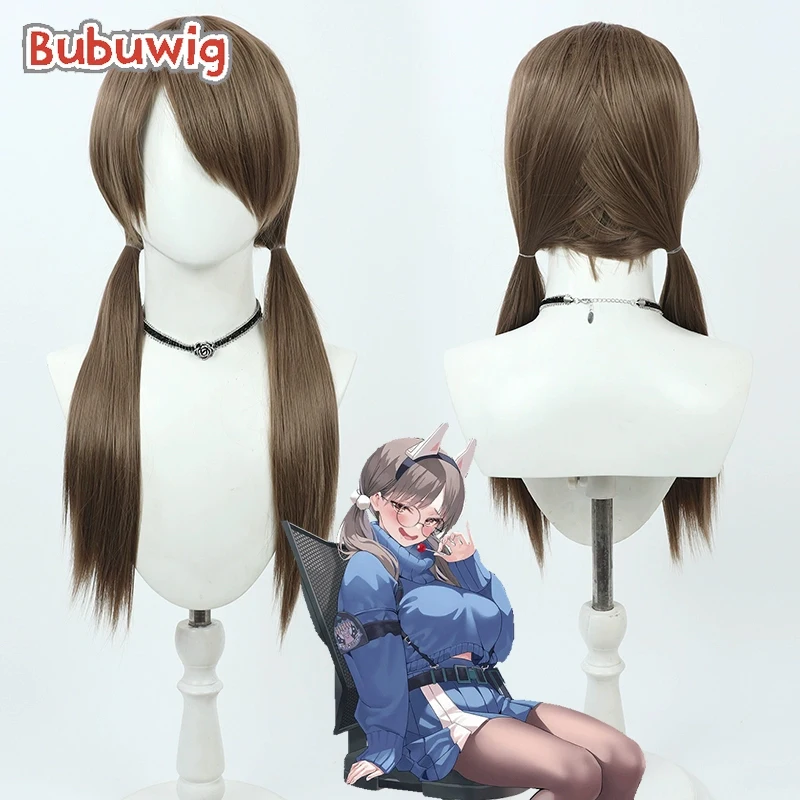 Bubuwig Synthetic Hair Kazekura Moe Cosplay Wigs Blue Archive Kazekura Moe 58cm Long Straight Brown Ponytail Wig Heat Resistant