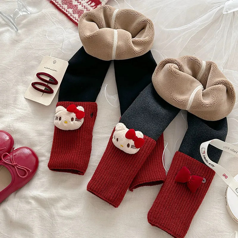 

Sanrio Hello Kitty Baby Girls Leggings Thickened Pants Winter Korean Children's Tights Bottoms Elementary Student Girl Clothes