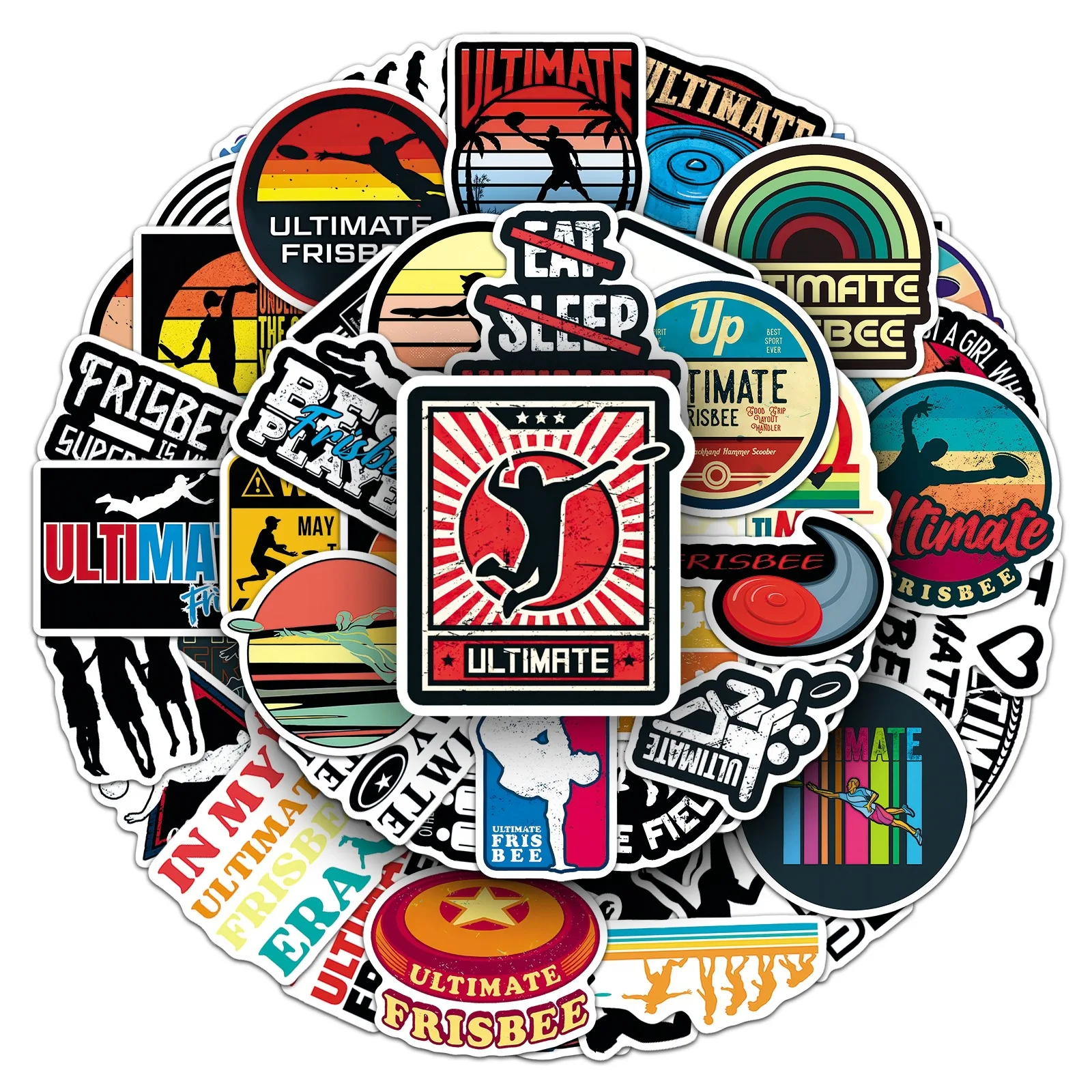 50 Stück Ultimate Frisbee Sport-Aktivitäten Graffiti-Aufkleber Lustige Sport-Cartoon-Sticker DIY Gepäck Handy Gitarre Scrapbook Kinderspielzeug