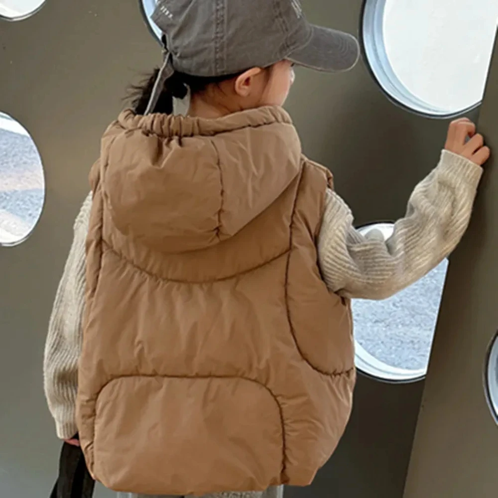 Gilet imbottito in cotone per bebè per bambina con cerniera con cappuccio cappotto senza maniche allentato gilet per neonato bambini autunno