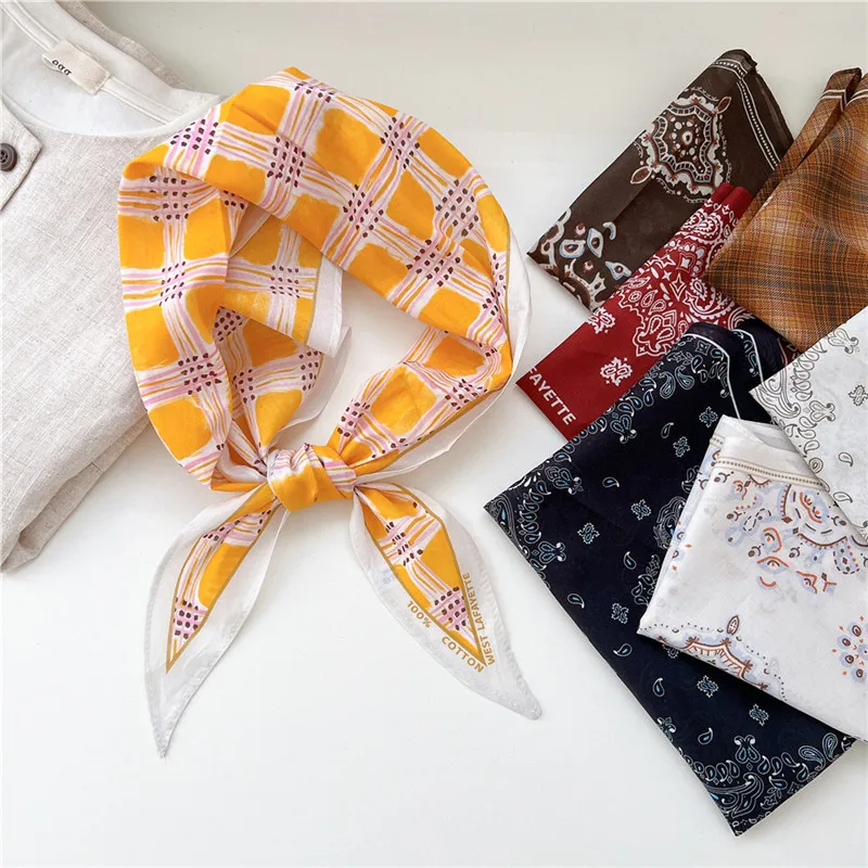Print Geometric Flower Rhombus Scarves Neck Ornament Wrap Scarf Neckerchief Ribbon Hair Band Headscarf Turban Bandanas for Women