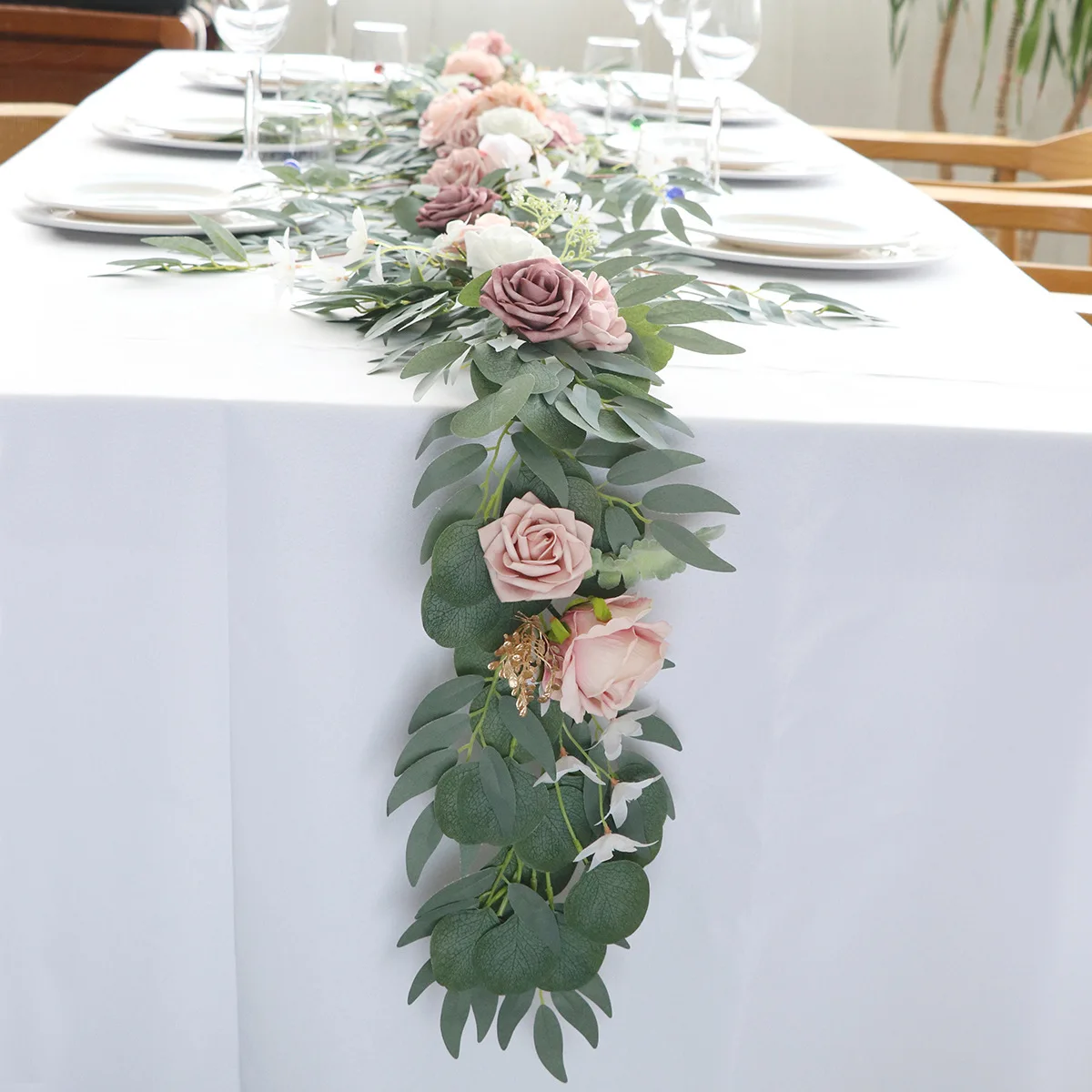 

Yannew 8.8FT/6FT Rustic Artificial Eucalyptus Flower Garlands Country Wedding Table Runner Centerpieces Bridal Shower Decoration