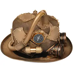 Cappello a cilindro gotico in oro nero Halloween con occhiali Steampunk Costume Gear