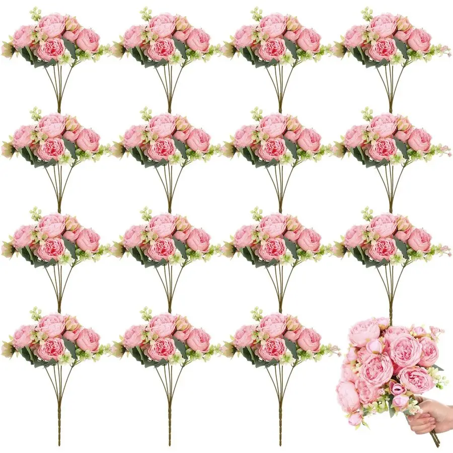 

16 Bundles Artificial Peonies Realistic Flowers with Stems Bouquet Peonies for Table Centerpieces Wedding Decoration Bridal Flor