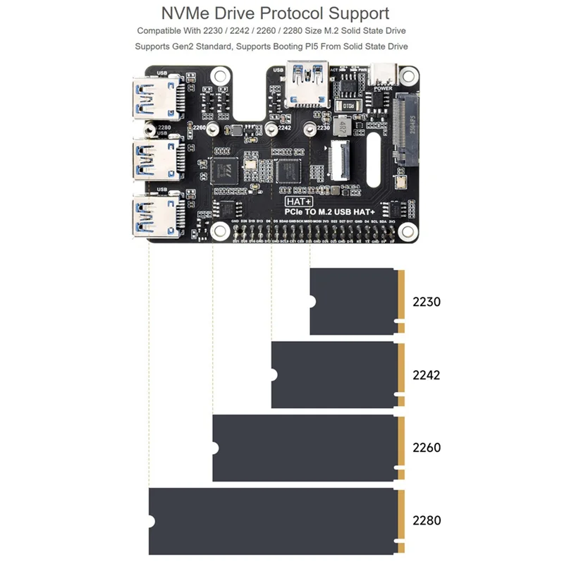 

【Hot-Price!】Pcie To M.2 USB HAT+ For Raspberry Pi 5 Supports Nvme Protocol Solid State Drive Expands 4-Ch USB 3.2 Port