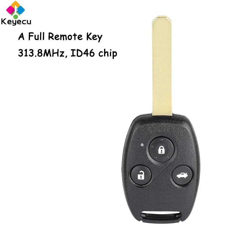 

KEYECU Replacement Remote Control Car Key With 3 Buttons 313.8MHz ID46 Chip Fob for Honda Odyssey 2003 2004 2005 2006 2007